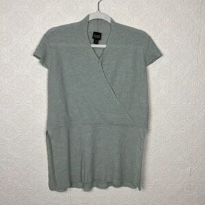 Eileen Fisher 100% Wool Wrap Shirt Blouse Muted Green Pastel Vneck PP Petite